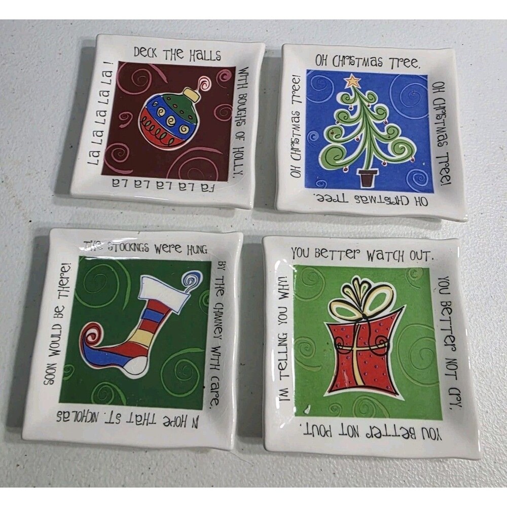 Bella Casa Ganz Christmas Mini Plates Set Of 4 Tidbit Snacks Dishes Holiday...